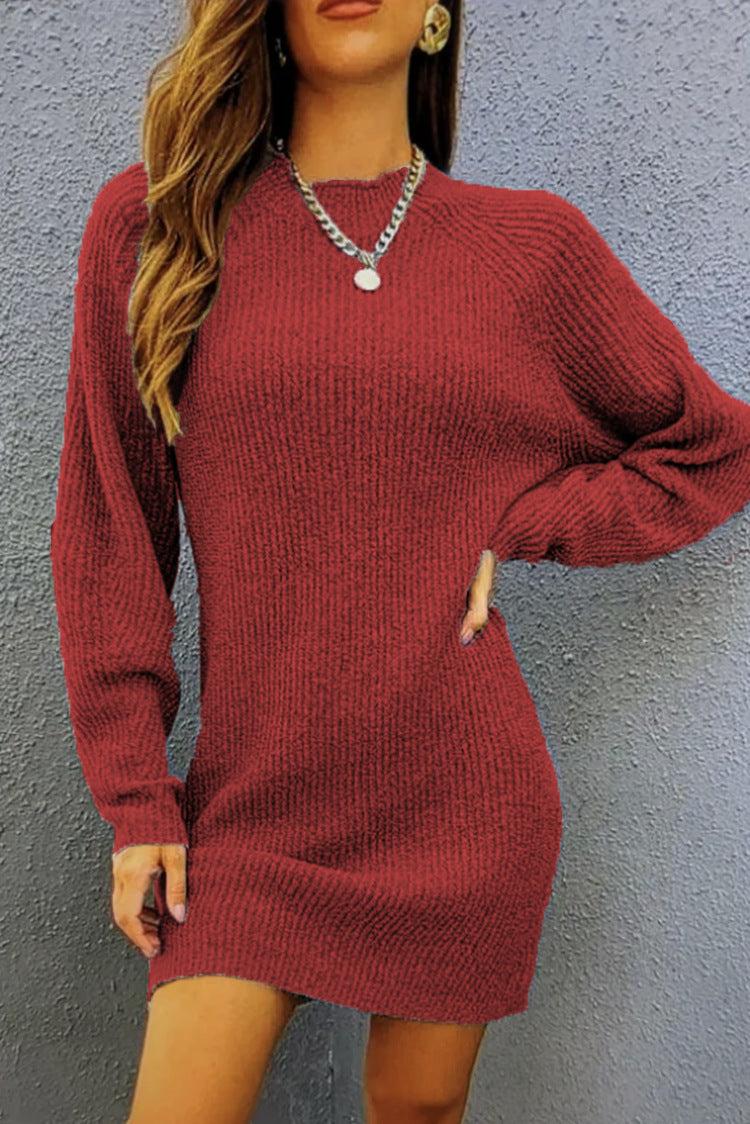 Damen Oversized Strickkleid Rundhalsausschnitt Lässig Elegantes Design