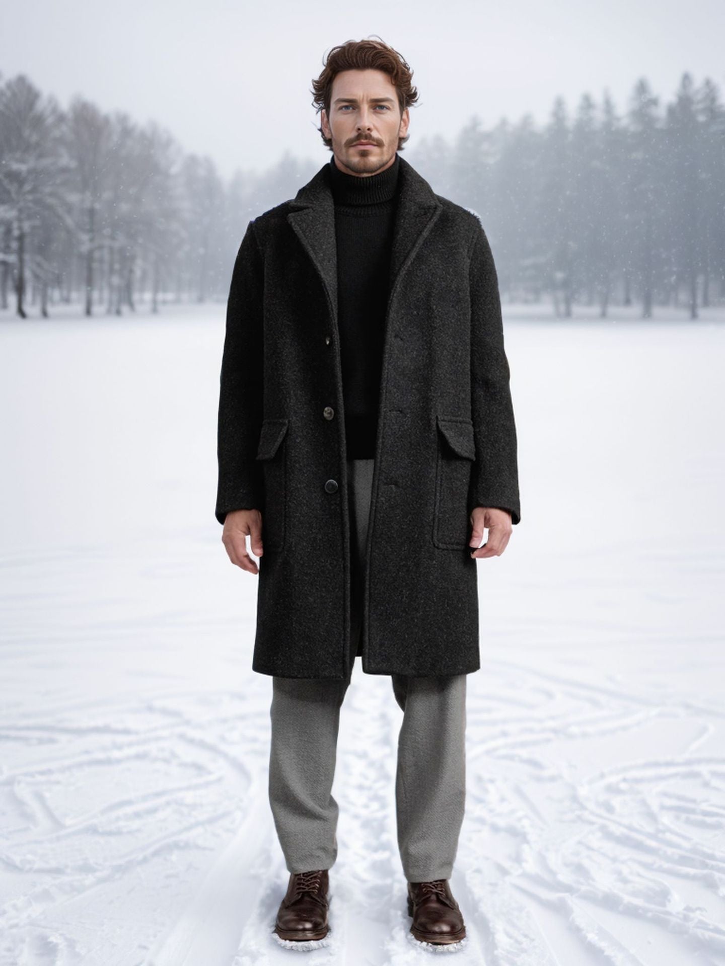 Herren Wintermantel Elegant Warm mit Taschen