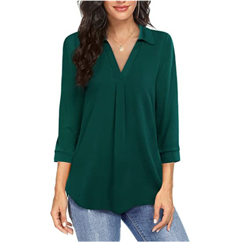 Damen Bluse V-Ausschnitt Kurzarm Elegant