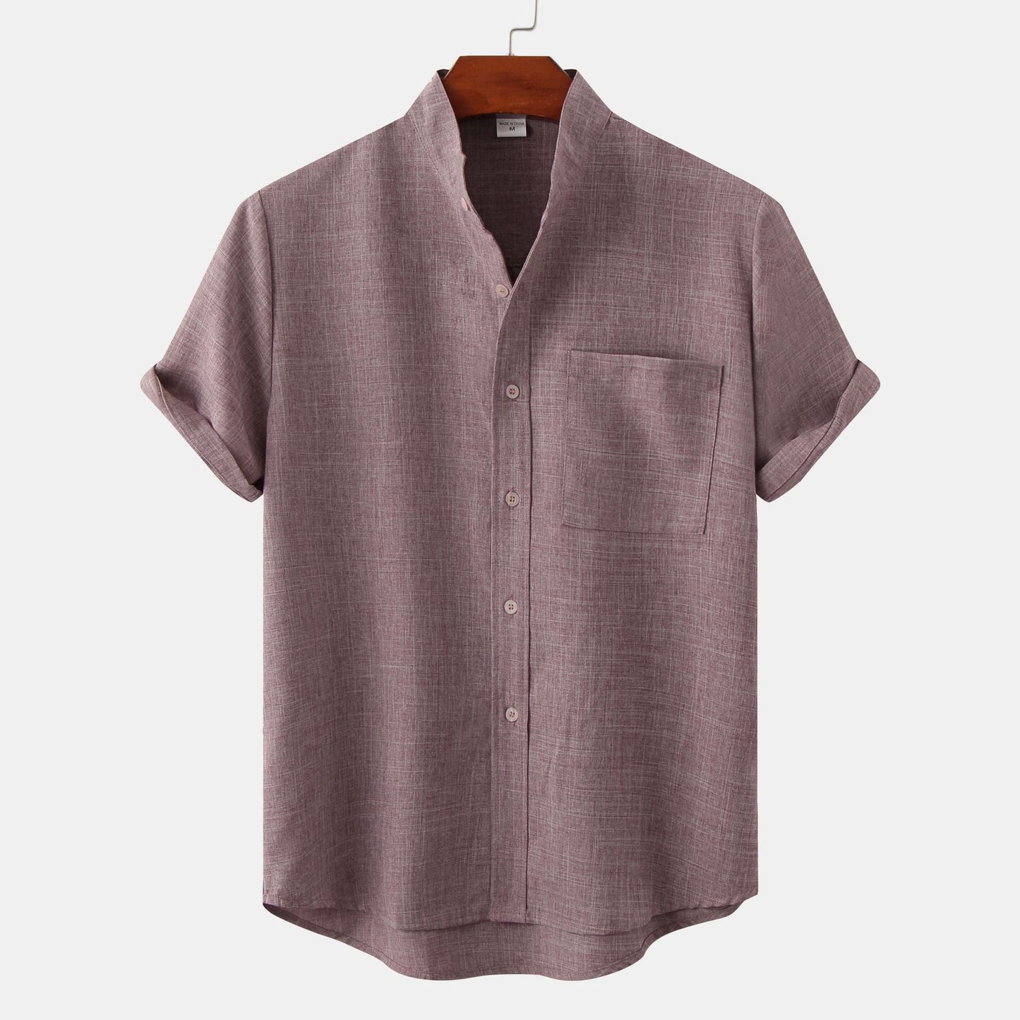 Herren Hemd Kurzarm Modern Stehkragen