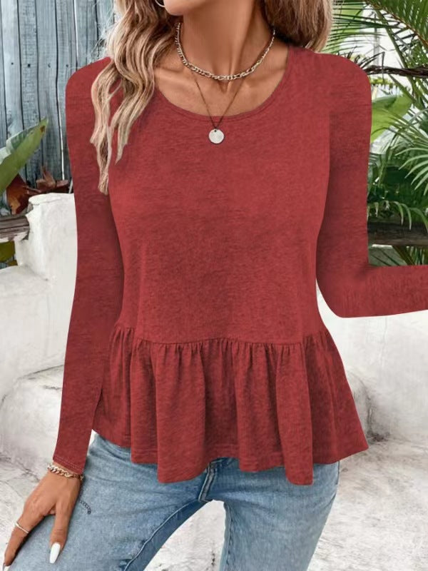 Damen Langarmshirt mit Volumen Peplum Elegant Style