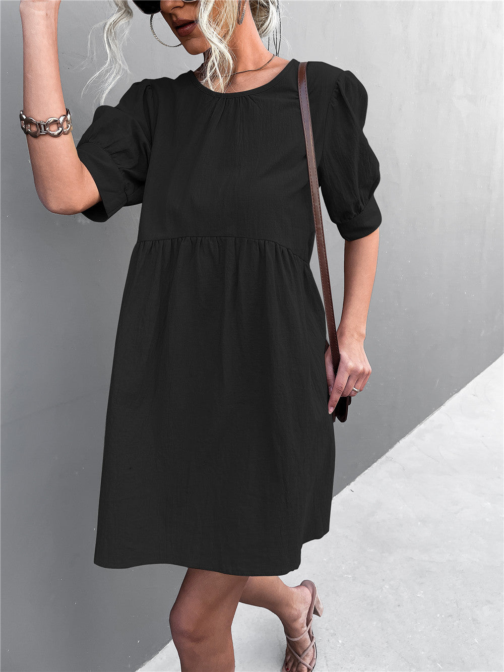 Damen Sommerkleid Leicht Lockig mit elastischem Bund