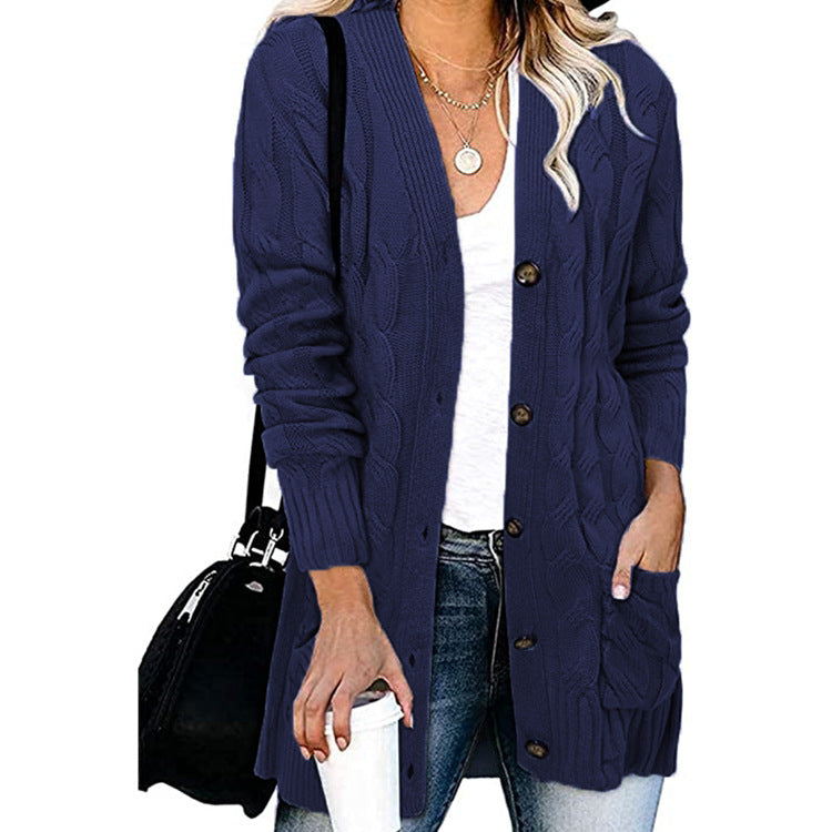 Damen Strickjacke Zopfmuster Mit Taschen