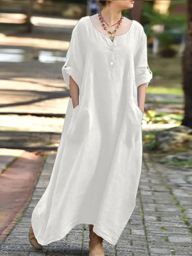 Damen Maxikleid Lässig mit Taschen und Knöpfen