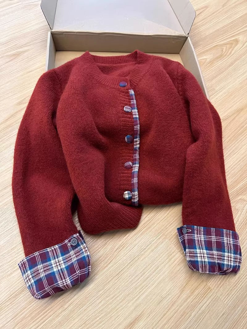 Damen Strickjacke Modern Kontrastkragen Elegantes Design