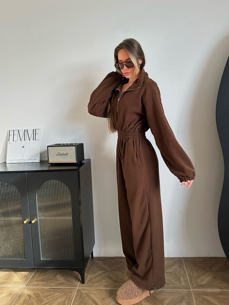 Damen Fleece Jumpsuit Bequem Stylisch