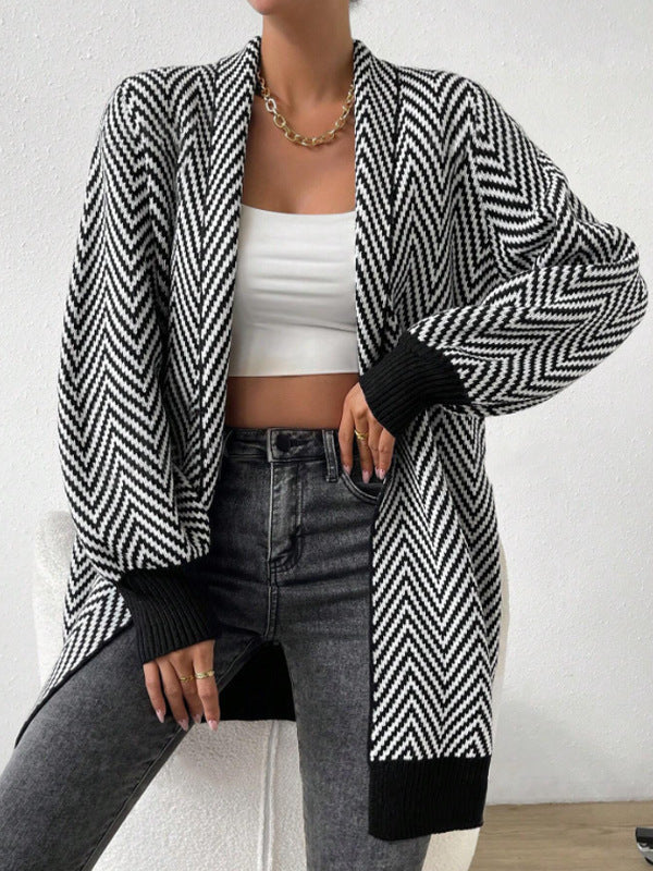 Damen Strickjacke Langarm Modern Chevron Style