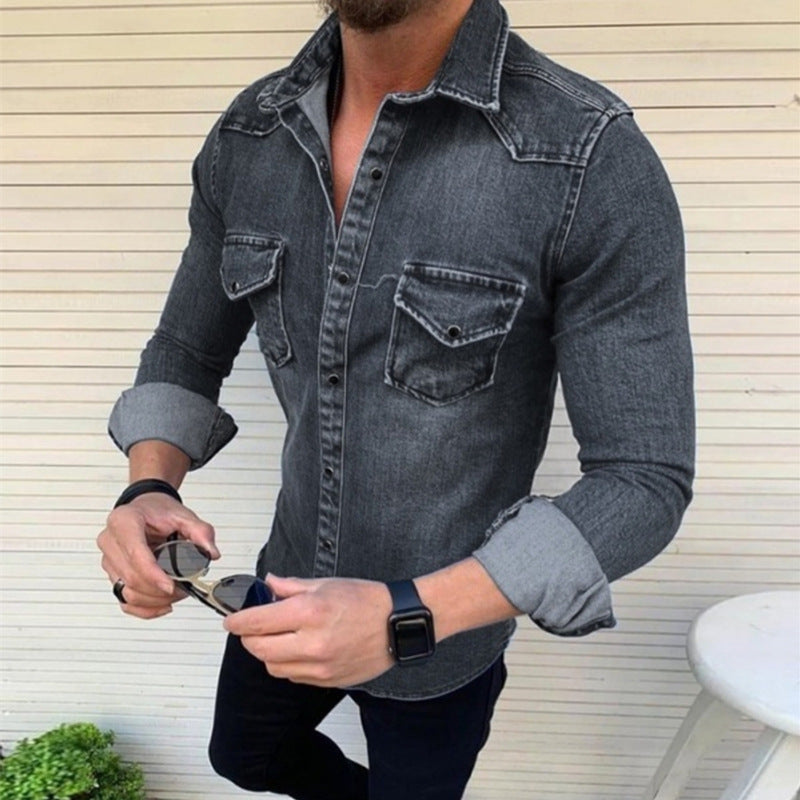 Herren Jeanshemd Modern Slim Fit Brusttaschen