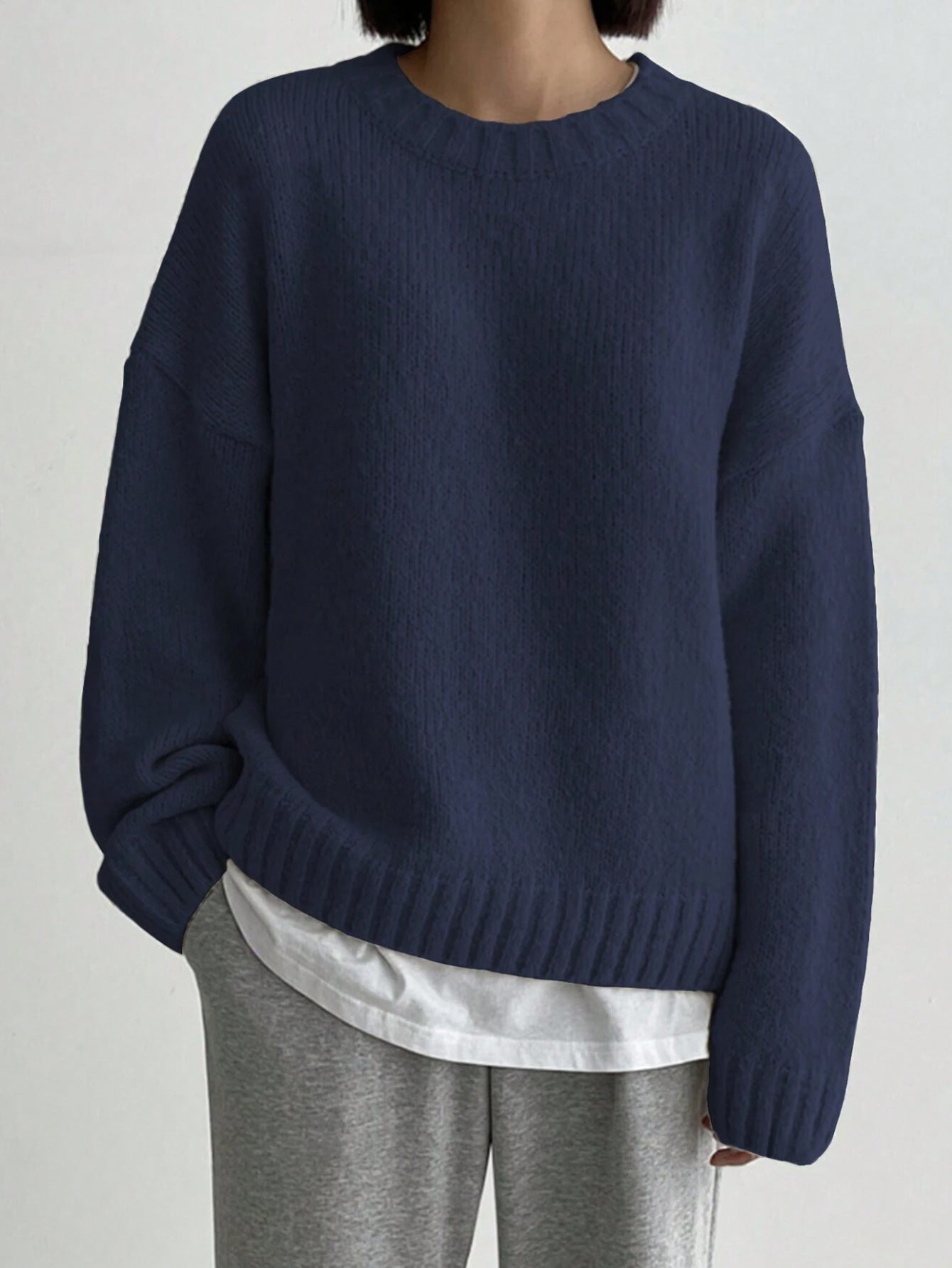 Damen Strickpullover Oversized Rundhals Herbstmode