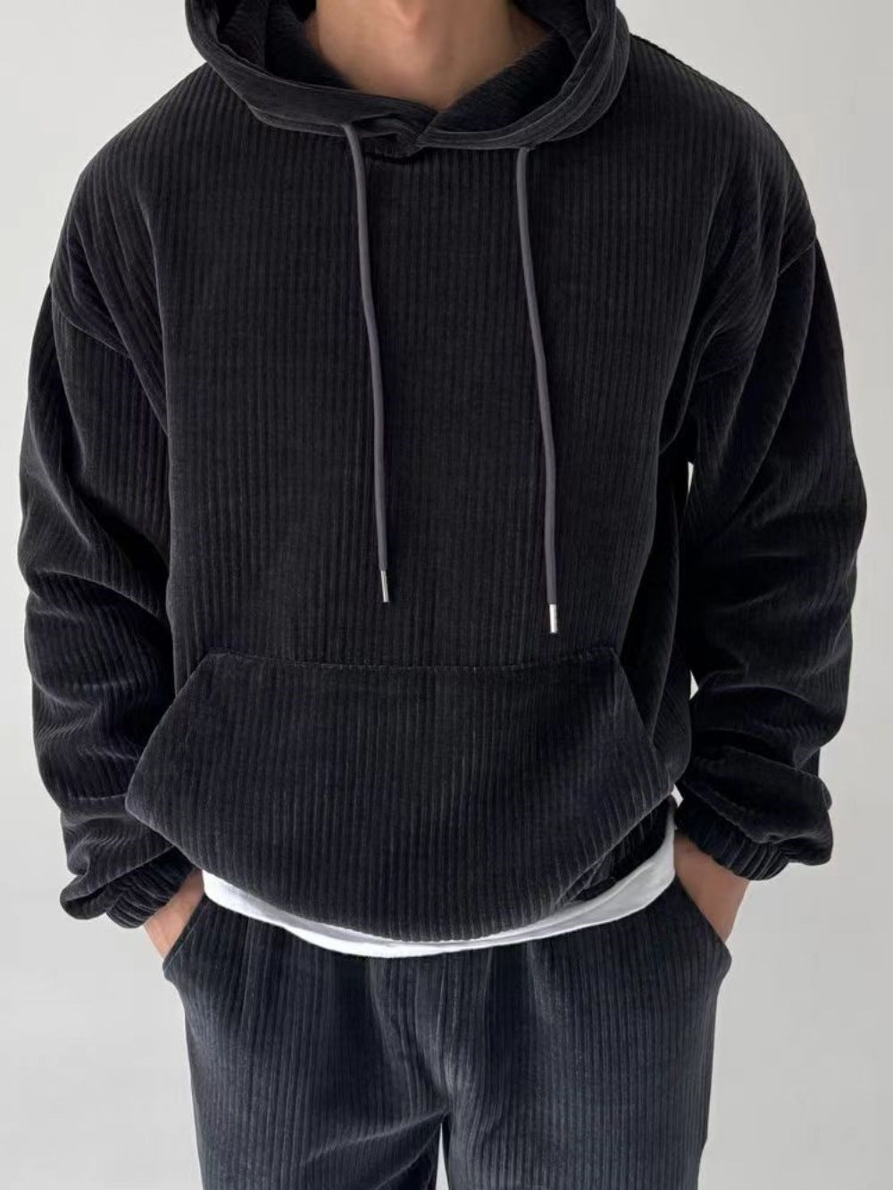 Herren Hoodie Bequem Rippstruktur Kängurutasche