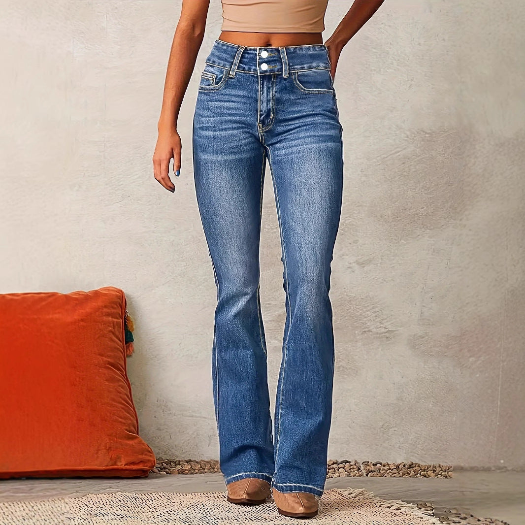 Damen High-Waist Jeans Weite Beine Komfort Fit