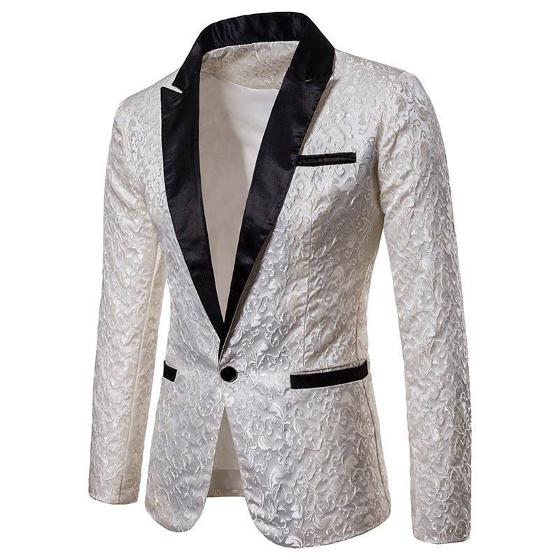 Herren Samt Blazer Elegant Muster Schwarz