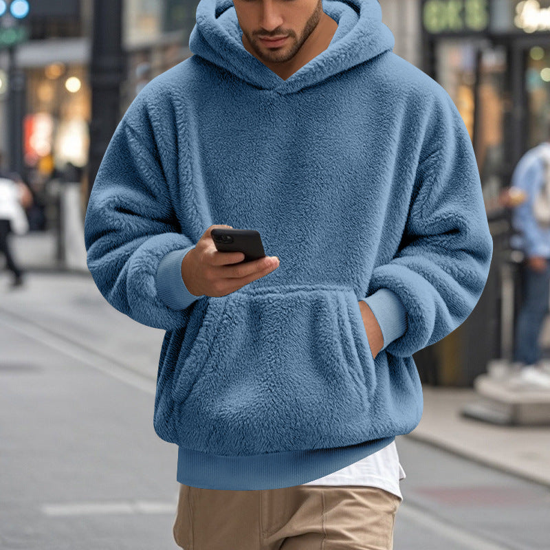 Großer Fleece Hoodie für Männer Bequem Modern Känguro Tasche