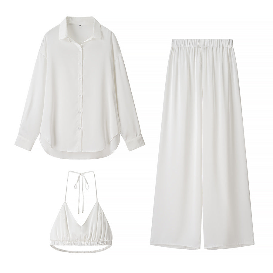 Damen Outfit Set Bluse Palazzo Hosen Bralette Elegant