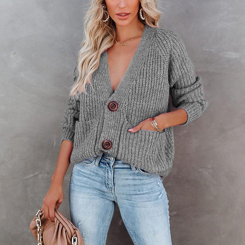 Damen Strickjacke Lässig Mit Taschen