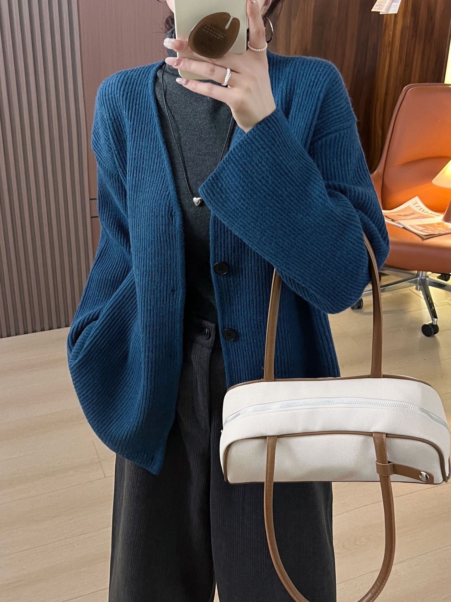 Damen Oversized Cardigan Grobgestrickt Schulterfrei