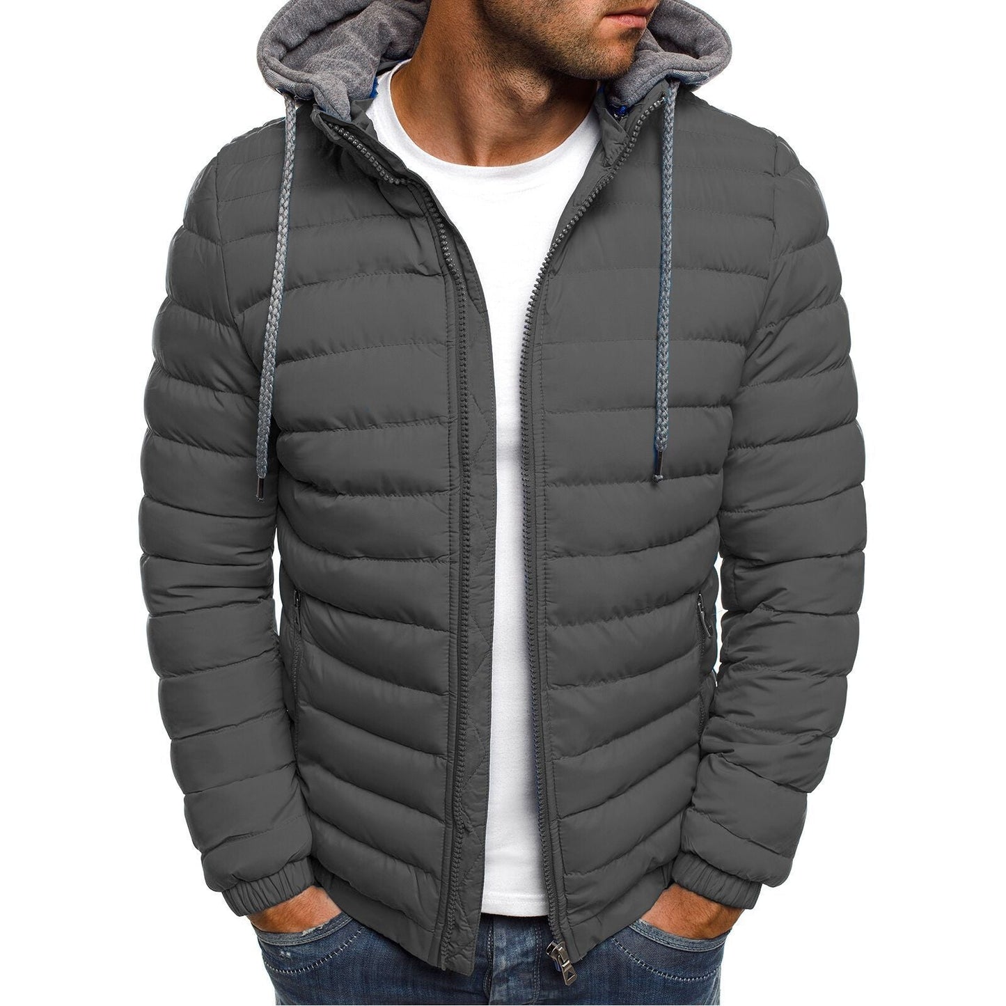 Herren Steppjacke Winddicht Kapuze