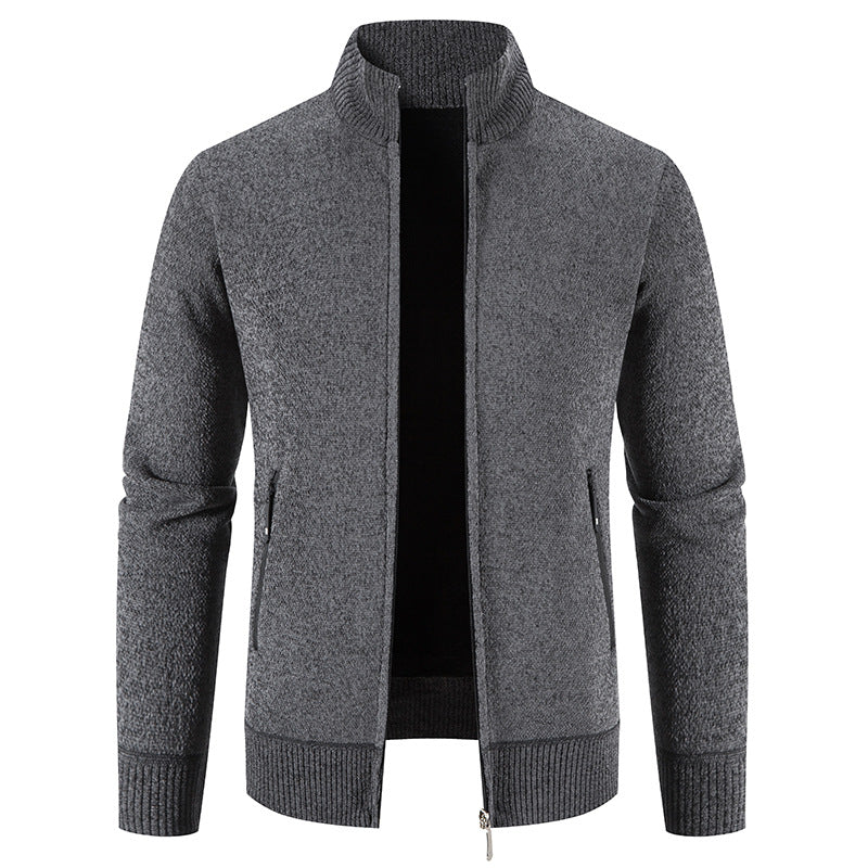 Herren Strickjacke Elegant Hochkragen Reißverschluss Taschen