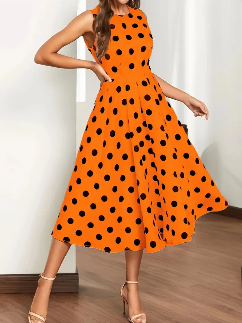 Damen A-Linie Kleid mit Polka-Punkten Sommermode