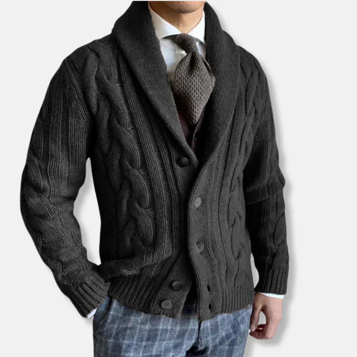 Herren Cardigan Wollig Zopf Muster Schalkragen