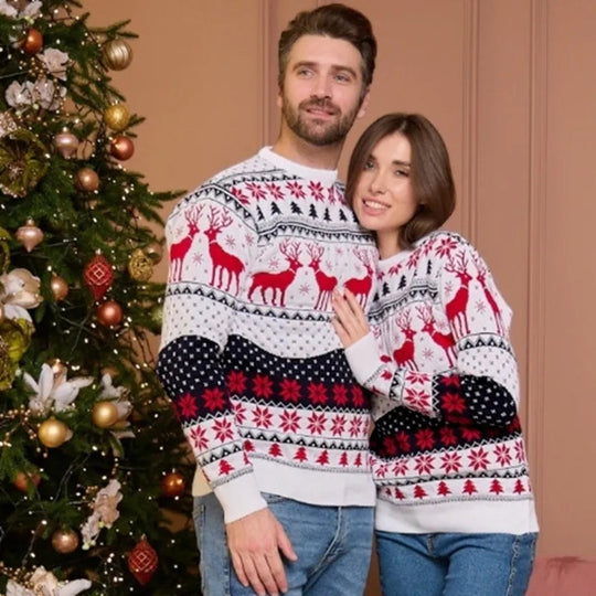 Weihnachtspullover für Paare Rundhals Langarm
