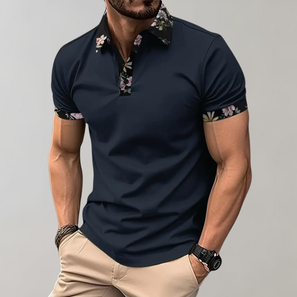 Herren Polo Shirt Blumenmuster Kurzarm