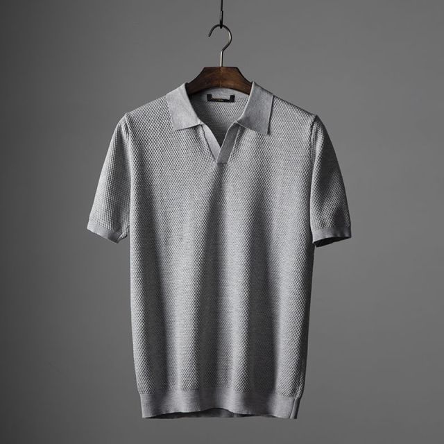 Herren Polo Shirt Kurzarm V-Ausschnitt Modern