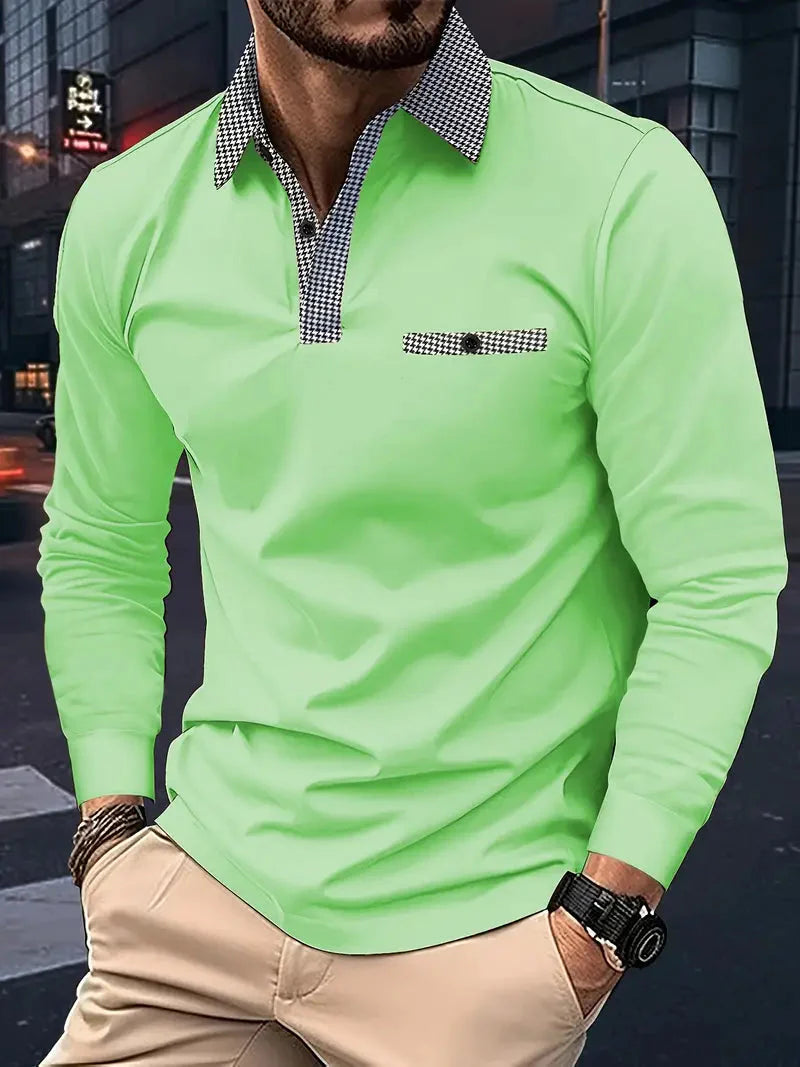 Herren Polohemd Langarm Elegant