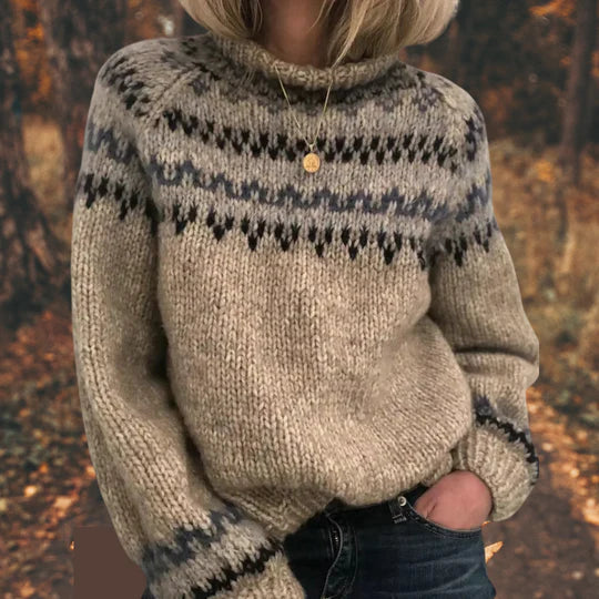 Damen Pullover Nordisch Gestrickt Wintermuster