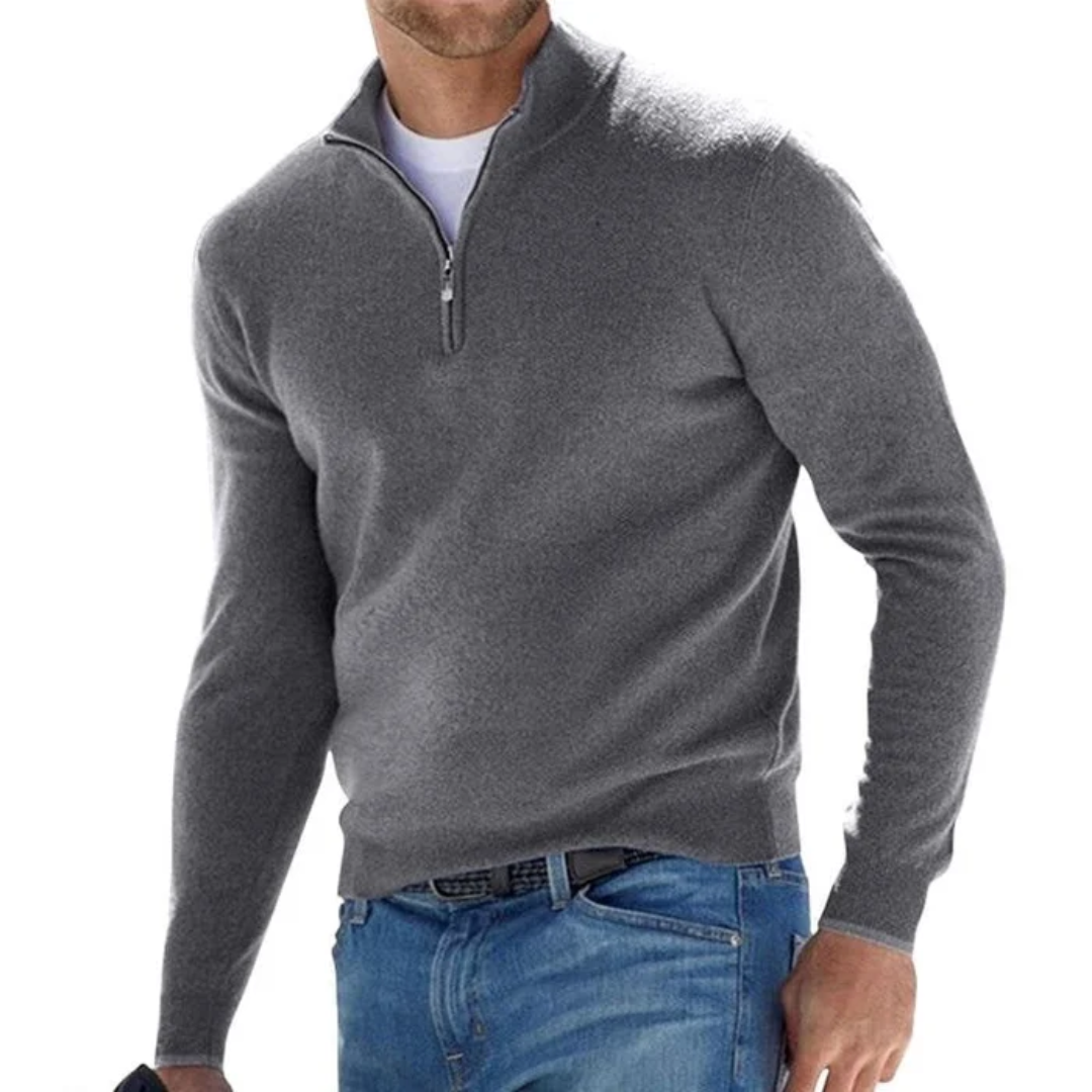 Herren Pullover Langarm Strick mit Reißverschluss