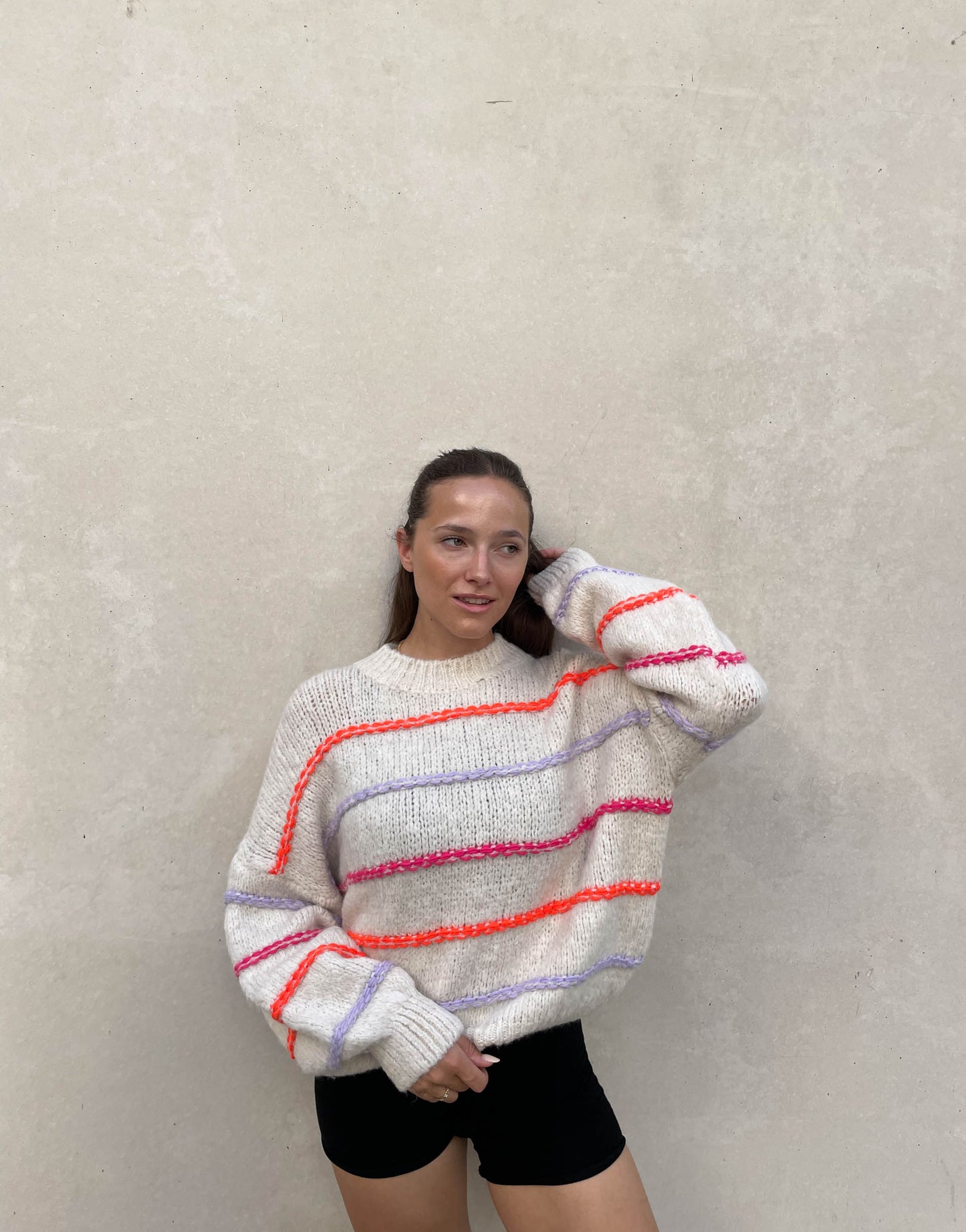Große Oversized Pullover Neon Nähte