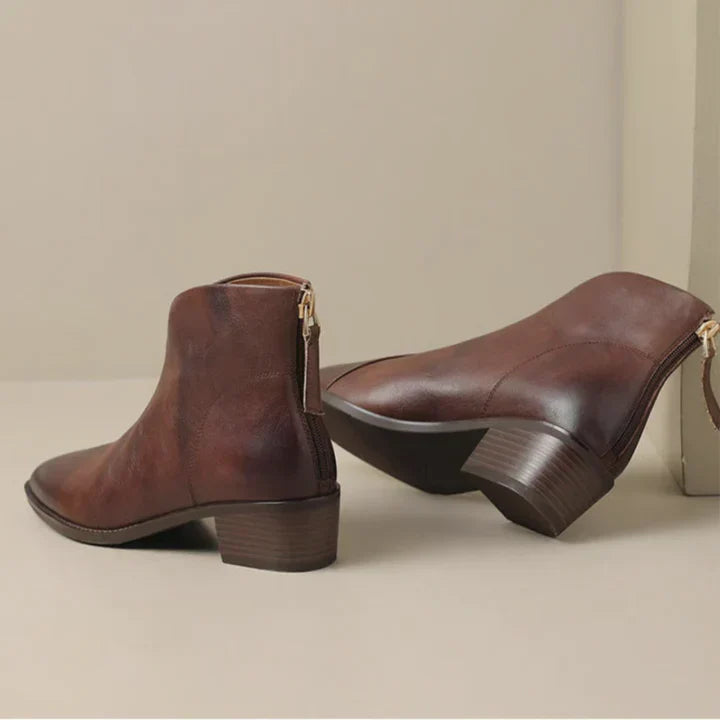 Damen Stiefelette Leder Blockabsatz Elegant