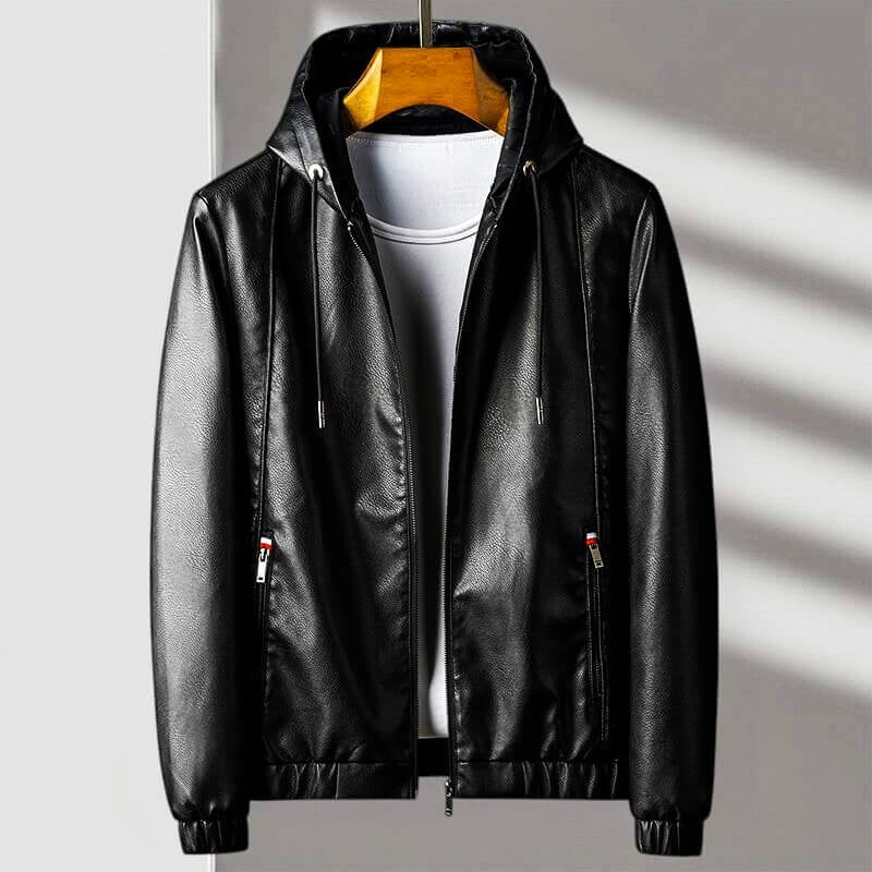 Stylische Lederjacke Mit Kapuze
