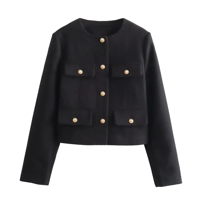 Elegante Damenjacke Bouclé-Stoff Goldknöpfe