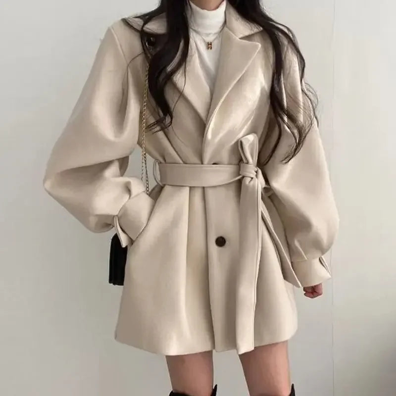 Damen Wickelmantel Gürtel Mini Elegant