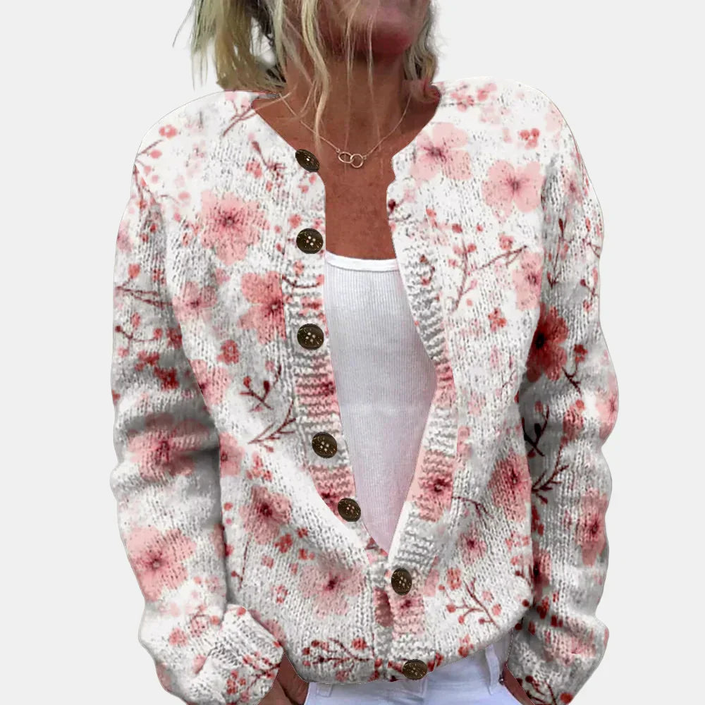 Rosa Cardigan Blumenmuster Damen - IdealeKleiden