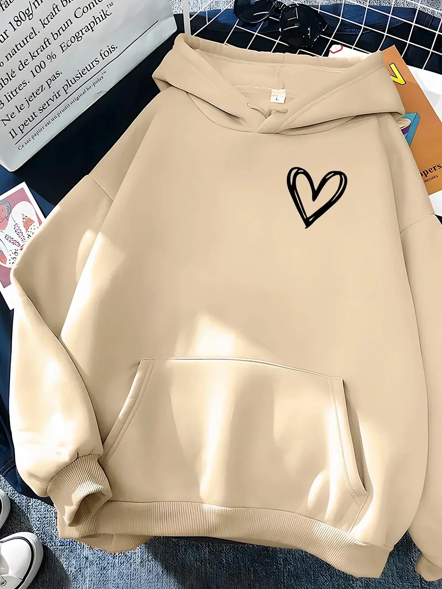 Damen Hoodie Herz Motiv Kuschelwarm