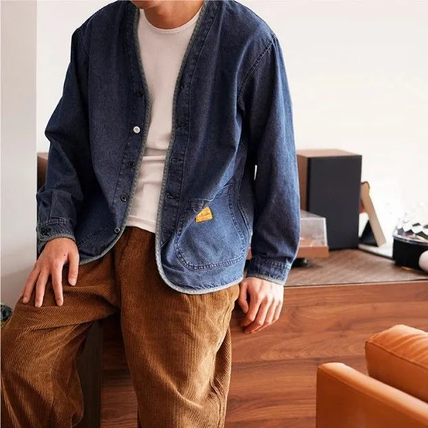 Stylische Jeansjacke V-Ausschnitt Damen - IdealeKleiden