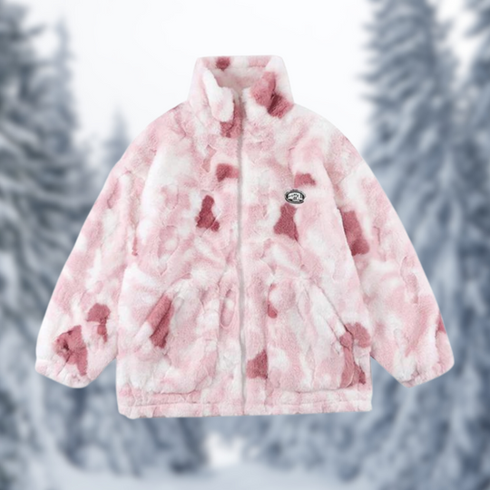Kunstfell Fleecejacke Batik Stehkragen Modern