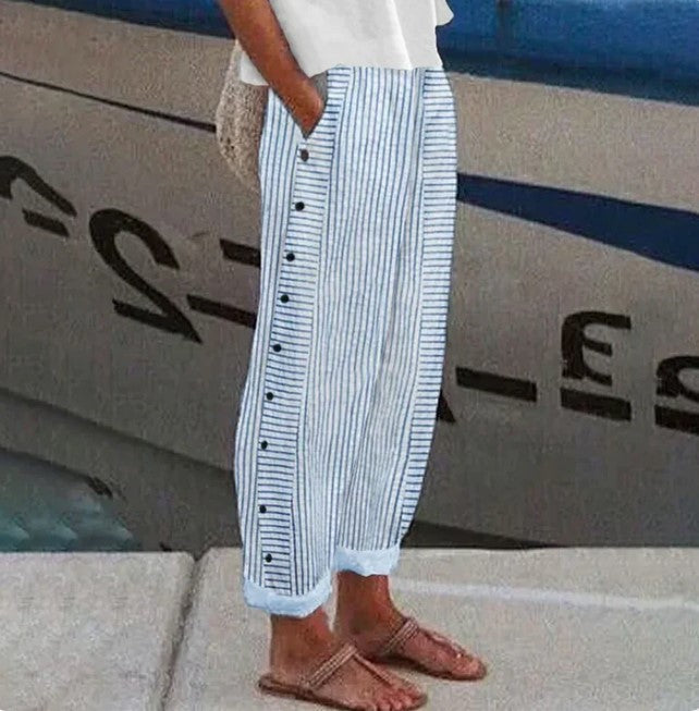 Blaue Frauenhose Mit Seitentaschen Komfort Design - IdealeKleiden