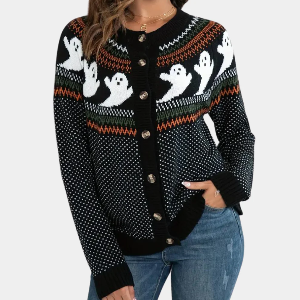 Spukhafte Strickjacke Geist Motiv Damen - IdealeKleiden