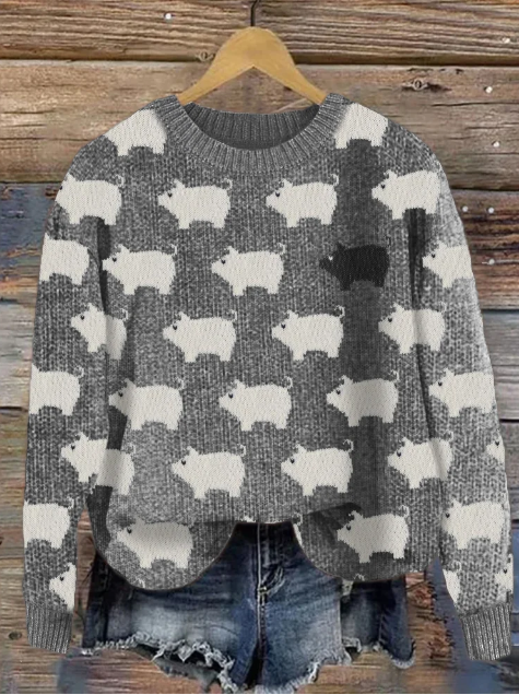 Kuscheliger Strickpullover mit Schwein Motiv