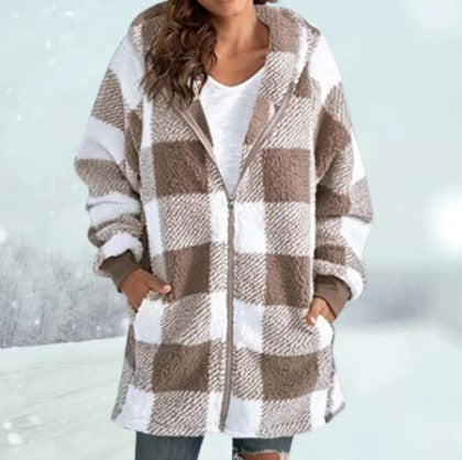 Kuscheljacke Karomuster Kapuze Winter