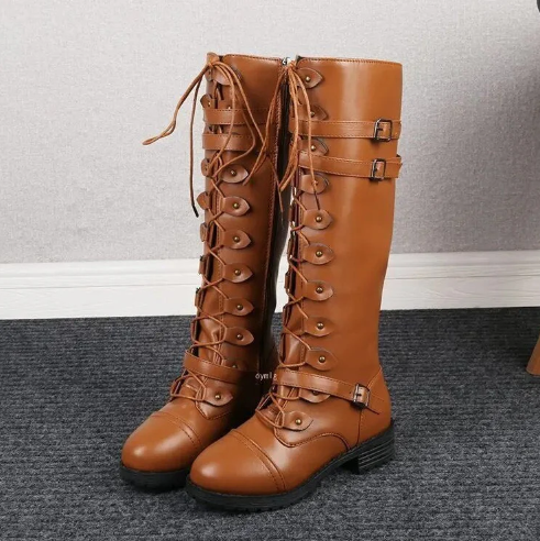 Hohe Schnürstiefel Damen Überknie mit Reißverschluss