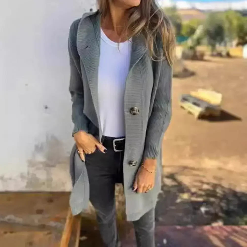 Lange Damen Cardigan Modern Knopf