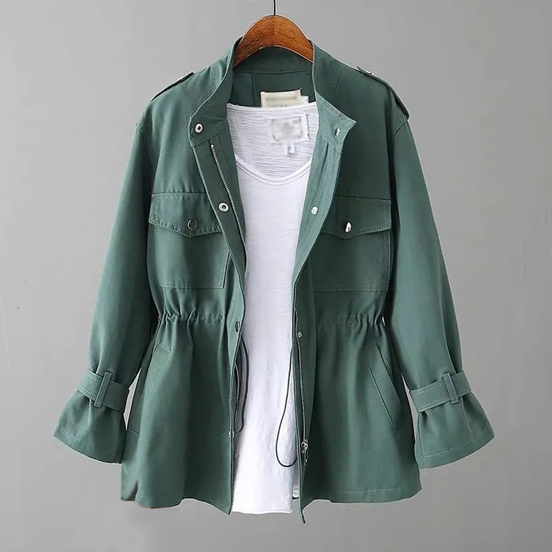 Einfache Damenjacke mit Kordelzug und Einfarbdesign
