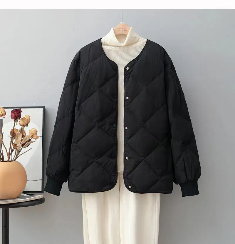 Stilvolle Daunenjacke Karo Muster Damen