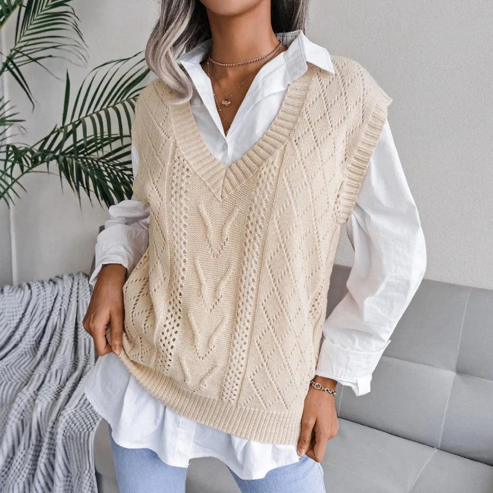Damen Strickjacke V-Ausschnitt Kabelmuster Elegant