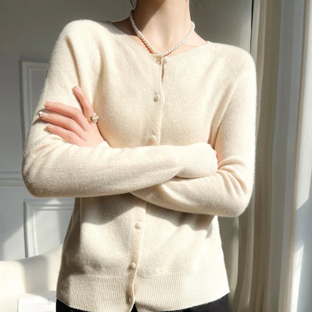 Damen Cardigan Pastell Rosa Rundhals