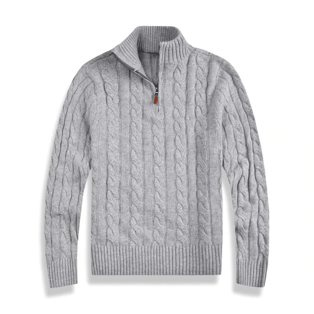Herren Strickpullover Zopfmuster Viertelzipper